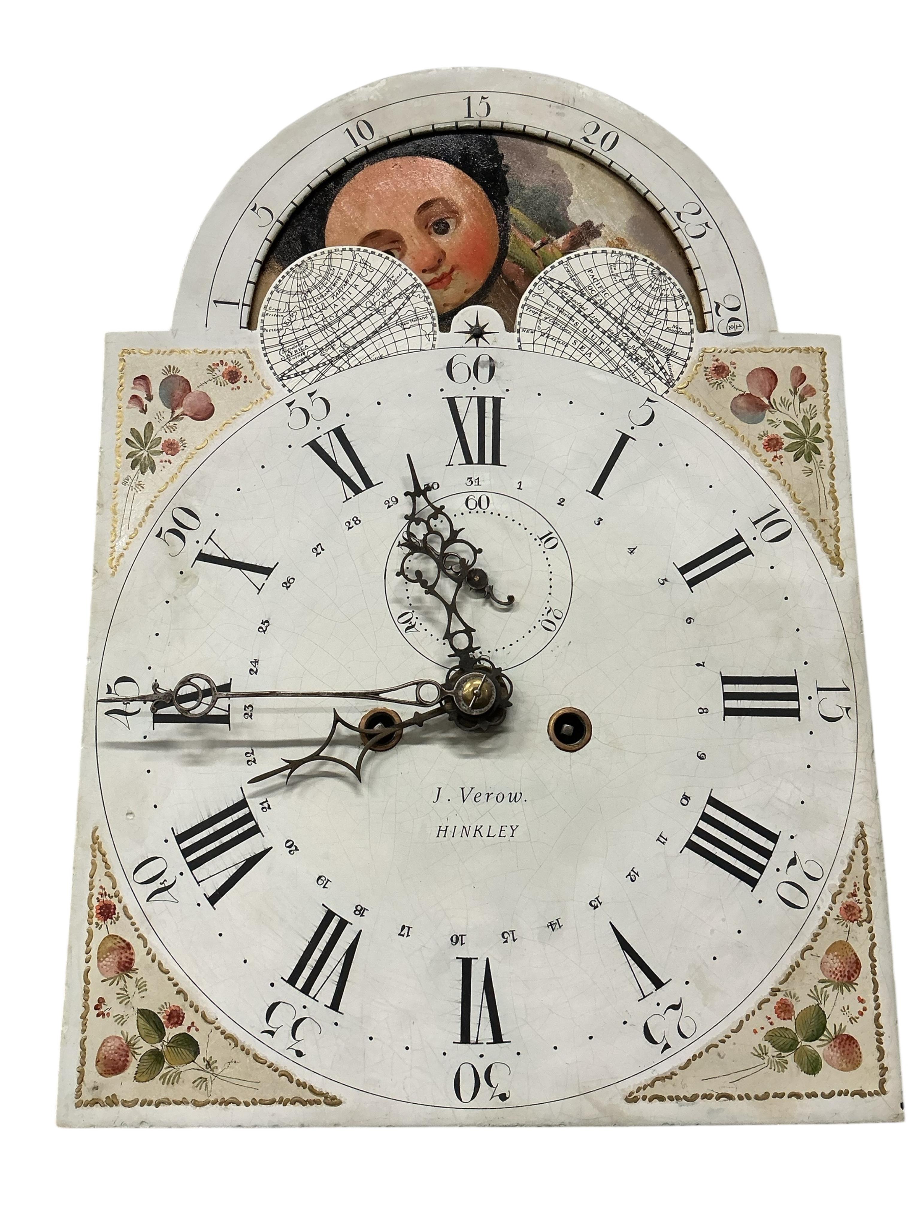 An early 19th century mahogany banded oak eight day longcase clock, marked J Verow, Hinkley, height 229cm